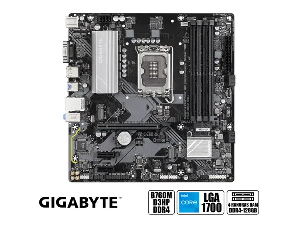 PLACA BASE GIGABYTE B760M D3HP DDR4 • CHIPSET INTEL B760 • COMPATIBLE CON PROCESADORES INTEL CORE SERIE 13/12 • DDR4 HASTA 128GB • PCIE 5.0 • LAN 2.5GB • MICRO-ATX