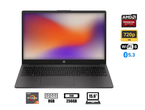 LAPTOP HP RYZEN 3 7320U 255 G10 (A9BS1LT) 15.6" FHD, RAM 8GB, SSD 256, ESP, S/S