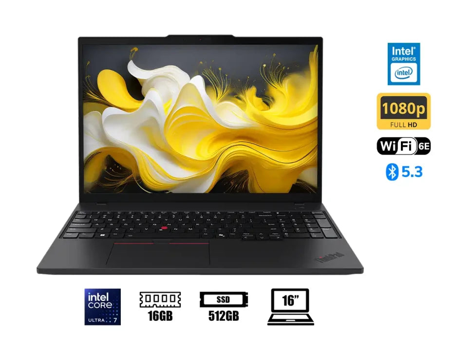 LAPTOP LENOVO THINKPAD T16 GEN 3: CORE ULTRA 7 155U, 16" WUXGA, 16GB RAM, 512GB SSD, WINDOWS 11 PRO, MODELO 21MQ000XLM