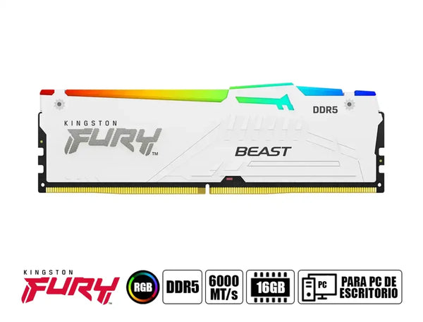 MEMORIA KINGSTON FURY, 16GB, DDR5-6000 MHZ, PC5-48000, CL36, 1.35V, RGB.