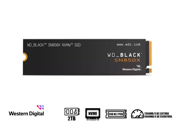 SSD NVME WD_BLACK SN850X WDS200T2X0E 2 TB ALTA VELOCIDAD Y GRAN CAPACIDAD DE ALMACENAMIENTO