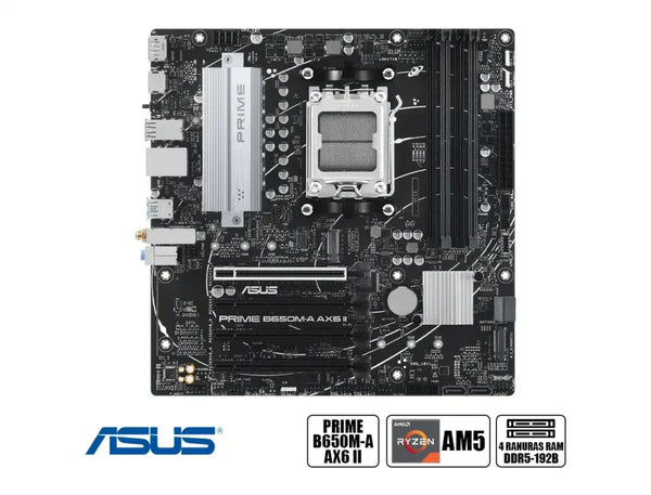 MOTHERBOARD ASUS PRIME B650M-A AX6 II – MATX B650, DDR5 (OC HASTA 6400+), WI-FI 6, 3 RANURAS M.2, USB-C FRONTAL, PCIE 5.0, SOCKET AM5 PARA RYZEN 7000/8000