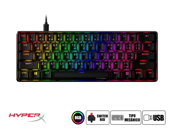 TECLADO HYPERX GAMER MECANICO ALLOY ORIGINS 60, RETROILUMINACIÓN DEL TECLADADO RGB, CONEXION USB (4P5N4AA#ABA)