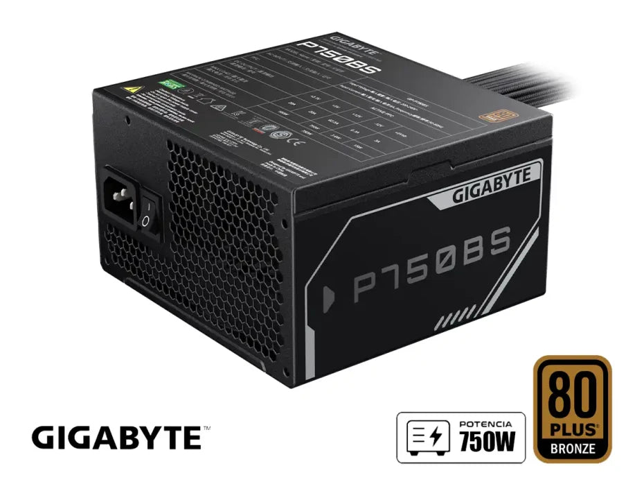 FUENTE DE PODER GIGABYTE P750BS, 750W REAL, CERTIFICACIÓN 80 PLUS BRONZE, VENTILADOR 120MM SILENCIOSO, CABLES PLANOS NEGROS