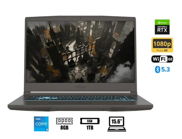 MSI Thin 15  Laptop Gaming 15.6″ FHD 144 Hz  i5‑13420H  16 GB DDR5  512 GB SSD  RTX 2050 4 GB  Windows 11