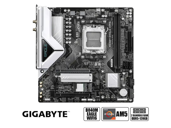PLACA BASE MSI B840M EAGLE WIFI6 • CHIPSET AMD B840 • COMPATIBLE CON PROCESADORES RYZEN SERIE 7000/8000 • DDR5 HASTA 128GB • PCIE 5.0 • WIFI 6 • LAN 2.5GB • MICRO-ATX