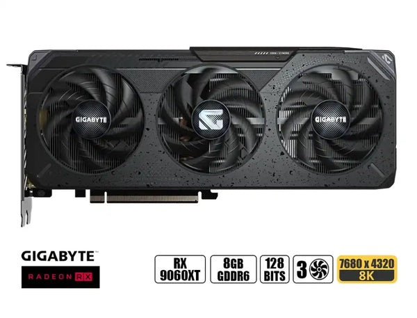TARJETA GRÁFICA GIGABYTE RADEON RX 9060 XT GAMING OC 8GB GDDR6 – PCIE 5.0, RDNA 4, 3320 MHZ, WINDFORCE 3X, RGB, HDMI 2.1, DISPLAYPORT 1.4