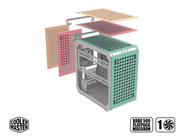 Gabinete Cooler Master QUBE 500 Flatpack con Ventana Midi-Tower, ATX/EATX/ITX/Micro-ATX, USB 3.0, sin Fuente, 1 Ventilador Instalado, Menta