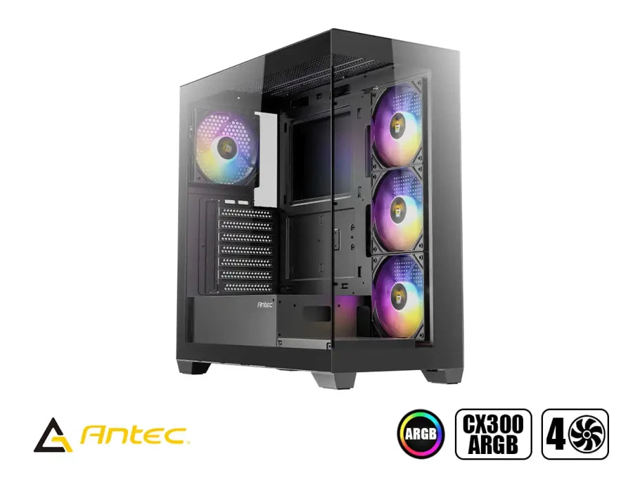 CASE GAMER ANTEC CX300 CON ILUMINACIÓN ARGB, PANELES DE VIDRIO TEMPLADO, DISEÑO MODERNO Y AMPLIO ESPACIO PARA HARDWARE DE ALTO RENDIMIENTO SIN FUENTE INCLUIDA