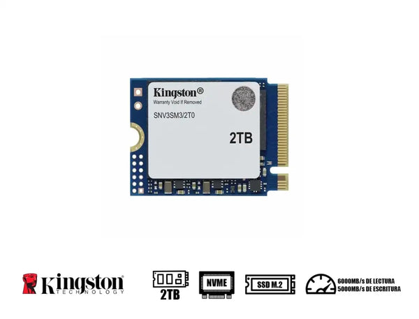 SSD Kingston SNV3SM3/2T0 NVMe, 2 TB, M.2, 5000 MB/s Escritura, 6000 MB/s Lectura, PCI Express 4.0
