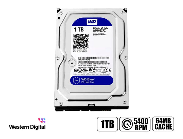 DISCO DURO INTERNO WD BLUE 1TB WD10EZRZ, SATA III 3.5'', 5400 RPM, 64MB CACHÉ, ALTO RENDIMIENTO PARA PC DE ESCRITORIO, ALMACENAMIENTO CONFIABLE Y SILENCIOSO