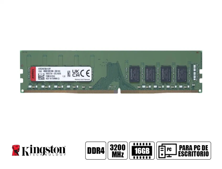 MEMORIA DDR4 KINGSTON 16 GB 3200 MHZ CL22 (NON-ECC, 1.2 V) – MÓDULO DE ESCRITORIO UDIMM DE ALTO RENDIMIENTO