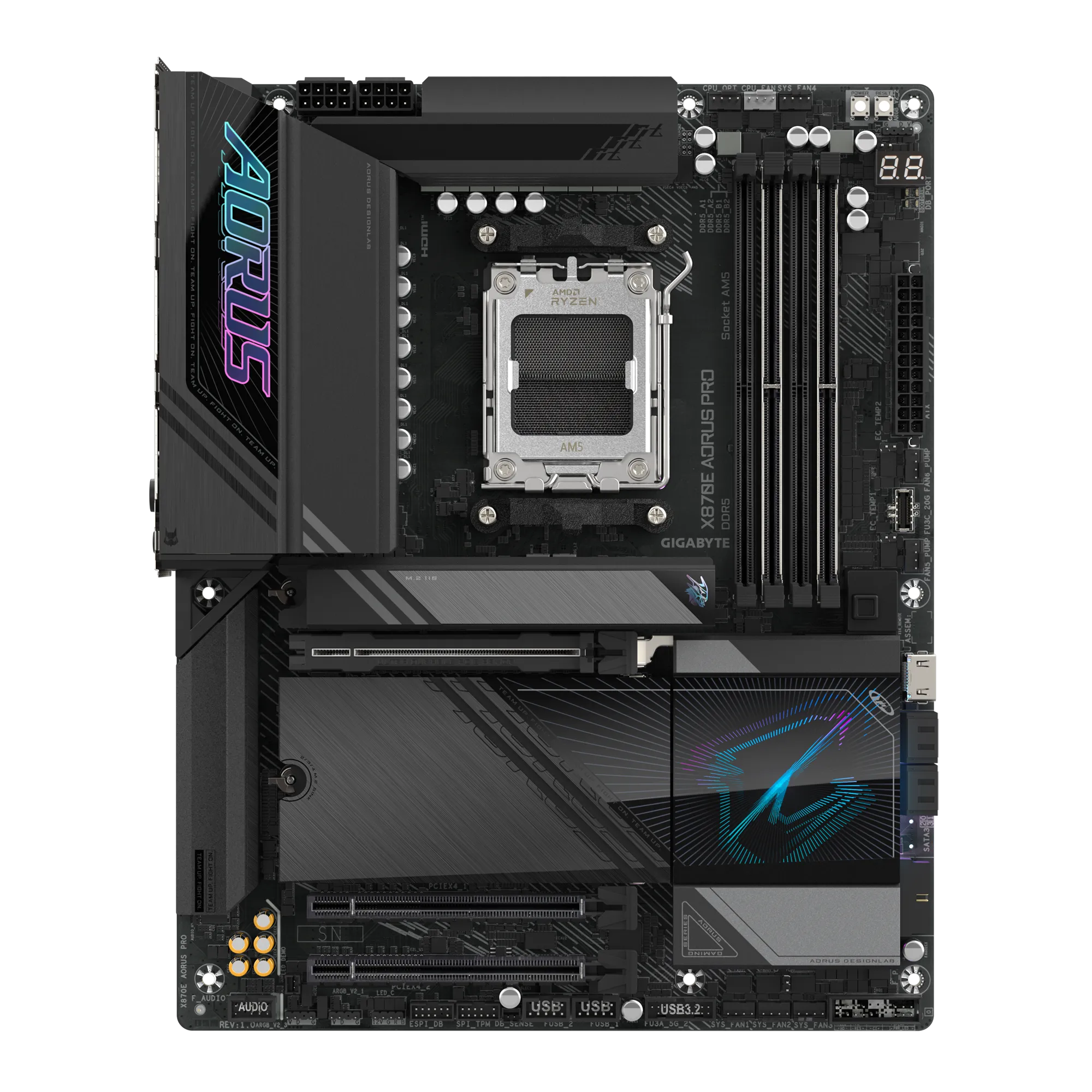GIGABYTE X870E AORUS PRO ICE PLACA BASE AMD AM5 LGA 1718, ATX, DDR5, 4X M.2, PCIE 5.0, USB4, WIFI7, LAN DE 2.5GBE, CIERRE EZ-LATCH, GARANTÍA DE 5 AÑOS