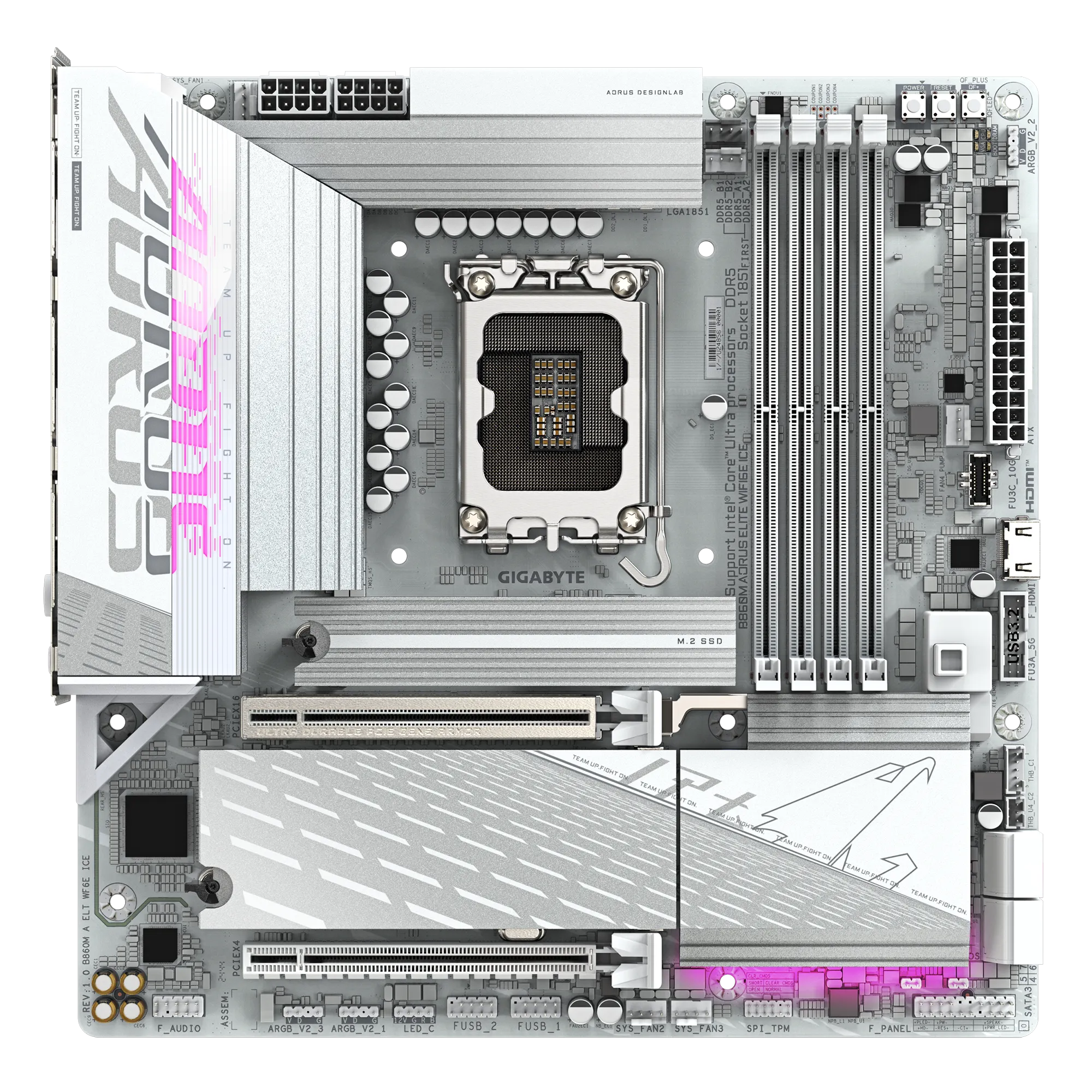 PLACA MADRE GIGABYTE B860M AORUS ELITE WIFI6E ICE, SOCKET LGA 1851 PARA INTEL CORE ULTRA, DDR5, PCIE 5.0, WI-FI 6E, USB4, MATX, COLOR BLANCO