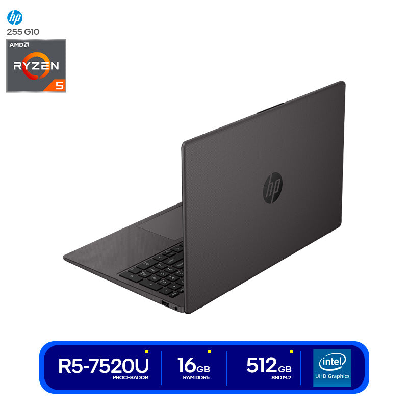 NOTEBOOK HP 255 G10, 15.6" LCD LED HD SVA, AMD RYZEN 5 7520U 2.8 / 4.3GHZ, 16GB RAM