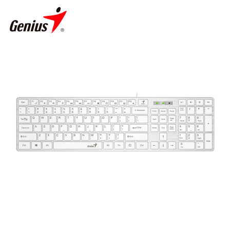 GENIUS SLIMSTAR 126 USB – TECLADO FULL-SIZE ULTRA DELGADO BLANCO, 12 TECLAS MULTIMEDIA PERSONALIZABLES VIA SMART GENIUS APP, CONEXIÓN USB-2.0, COMPATIBLE WINDOWS/MACOS