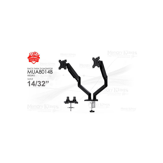 SOPORTE ARTICULADO PARA 2 MONITORES DE 17″-32″ KE32-2BN, VESA 75/100, CARGA 9KG POR MONITOR, AJUSTABLE Y ERGONÓMICO PARA ESCRITORIO