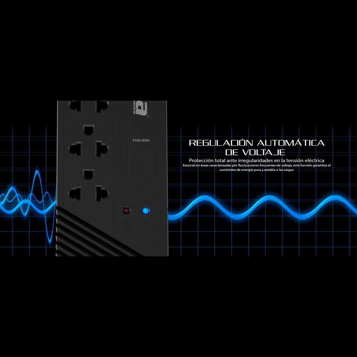 REGULADOR AUTOMÁTICO DE VOLTAJE FVR-1012 – 1000VA/500W, 4 SALIDAS AC 220V, PROTECCIÓN ESTABLE PARA EQUIPOS