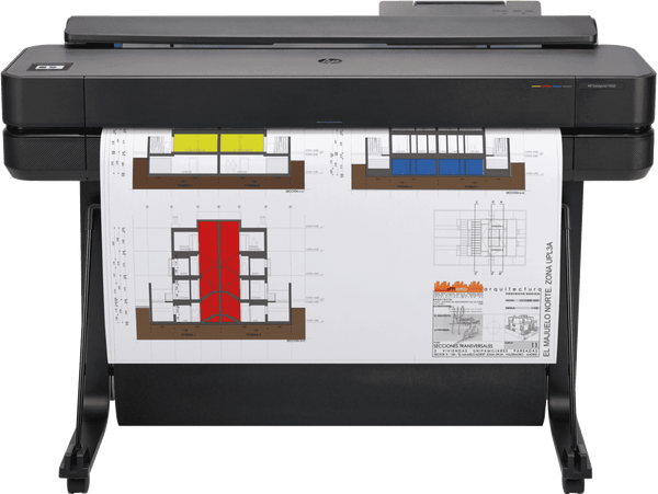 HP DesignJet T650 36″ Plotter de gran formato, inyección térmica de tinta, 4 colores (C, M, A, N), 2400×1200 dpi, 1 GB RAM, Wi-Fi, USB, Ethernet, cortador automático, alimentador de hojas y rollos