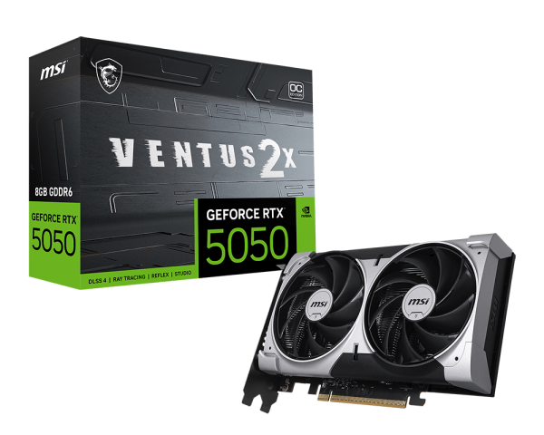 MSI RTX 5050 8G VENTUS 2X OC – GPU BLACKWELL 2 560 CUDA, 8 GB GDDR6, BOOST 2 617 MHZ, HDMI 2.1B + 3X DP 2.1B, PCIE 5.0, DUAL‑FAN, 130 W