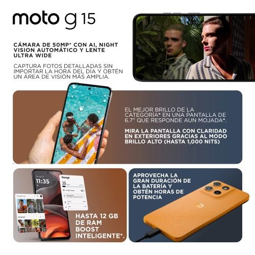 CELULAR MOTOROLA MOTO G15 4 GB RAM 128 GB ALMACENAMIENTO COLOR GRIS MODELO PB6D0048PE