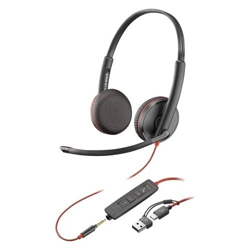 AURICULARES POLY BLACKWIRE 3220 CABLEADO SOBRE LA OREJA ESTÉREO BINAURAL CANCELACIÓN DE RUIDO USB TIPO C Y MINI-PHONE 3.5MM