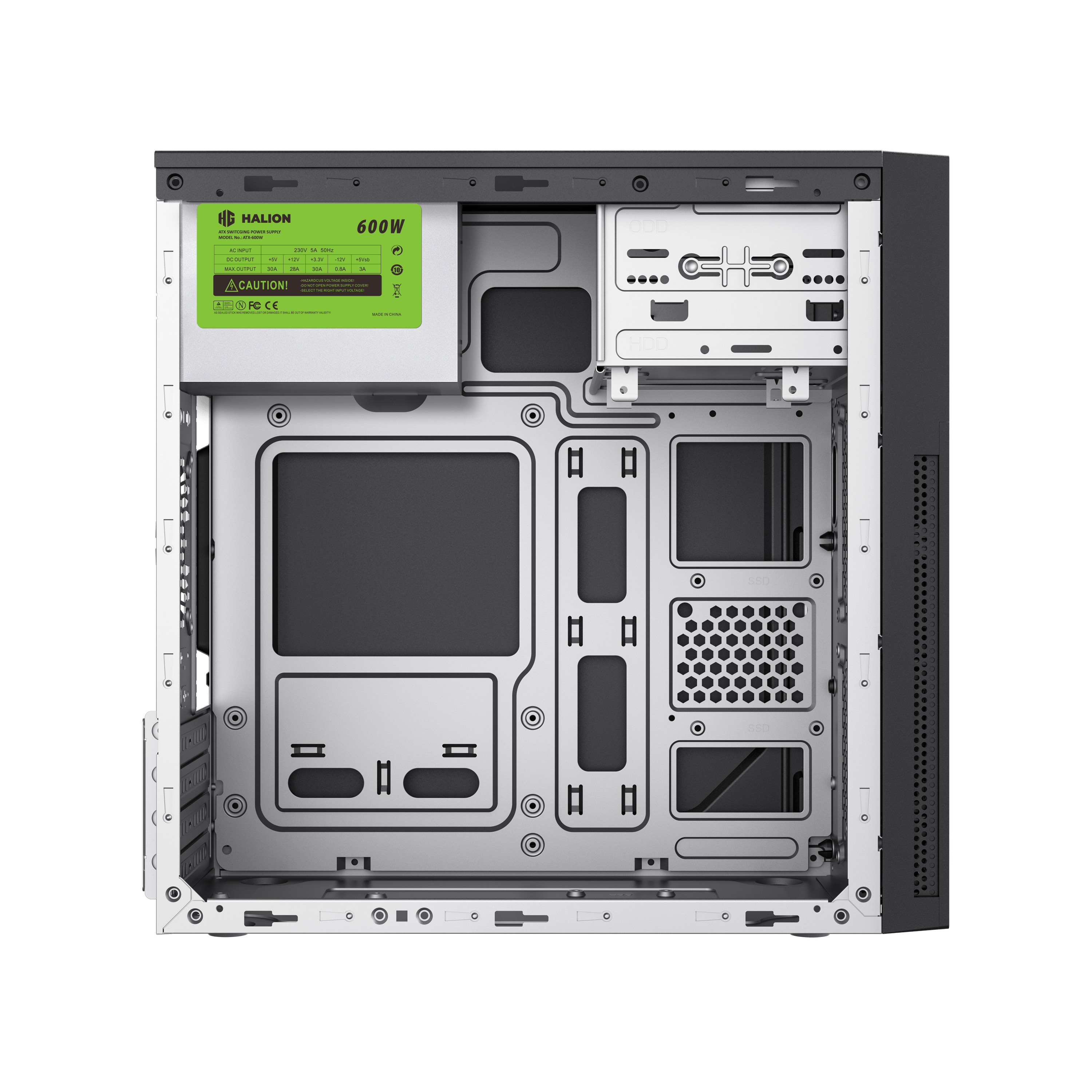 CASE MATX 6521, FUENTE ATX 600W, 2xUSB 2.0, 1xAUDIO, 1xMICROFONO, Medidas: 372 x 178 x 353mm