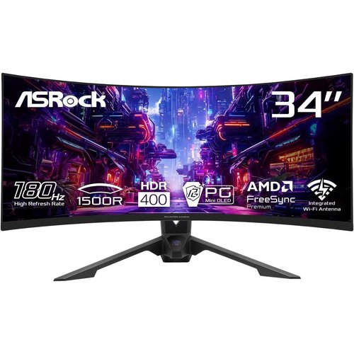 ASROCK PHANTOM GAMING 34″ CURVO (90LXA0J0-A0U1A0V) – WQHD ULTRAWIDE, PANEL VA 1500R, 180 HZ, 1 MS MPRT, HDR400, FREESYNC, ALTAVOCES INTEGRADOS, RGB, WI-FI
