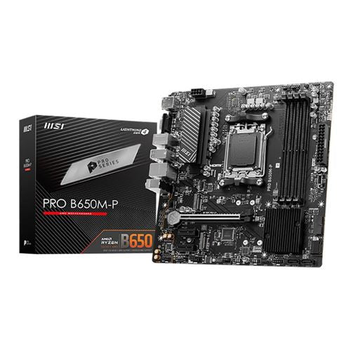 MSI PRO B650M‑P mATX, AMD B650, Socket AM5, DDR5 6000+ MHz (OC), PCIe 4.0, 2.5 Gb LAN – placa base profesional