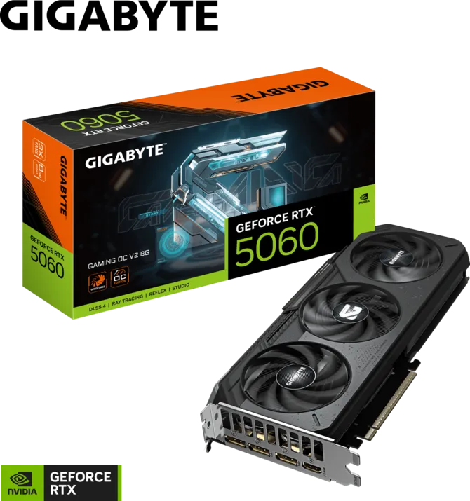 Tarjeta de Video GIGABYTE GeForce RTX 5060 GAMING OC V2 8G - 8GB GDDR7 - 2602 MHz - PCIe 5.0 - 3840 CUDA Cores - 3x DisplayPort 2.1b, 1x HDMI 2.1b - Sistema de Refrigeración Avanzado (GV-N5060GAMING OCV2-8GD)