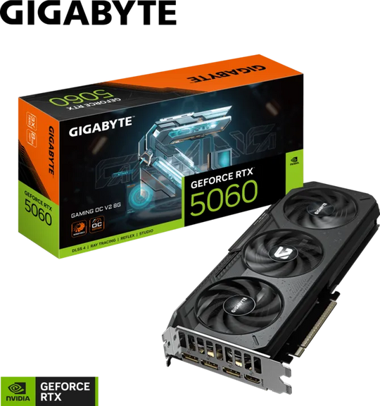 Tarjeta de Video GIGABYTE GeForce RTX 5060 GAMING OC V2 8G - 8GB GDDR7 - 2602 MHz - PCIe 5.0 - 3840 CUDA Cores - 3x DisplayPort 2.1b, 1x HDMI 2.1b - Sistema de Refrigeración Avanzado (GV-N5060GAMING OCV2-8GD)