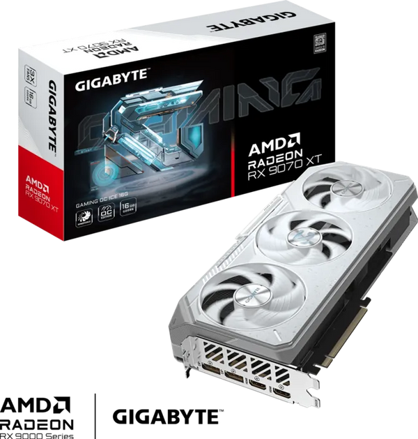 Tarjeta de Video Gigabyte AMD Radeon™ RX 9070 XT GAMING OC ICE 16GB (Edición Blanca, WINDFORCE 3X, Overclock de Fábrica) - GV-R907XGAMING-OC-ICE-16GD