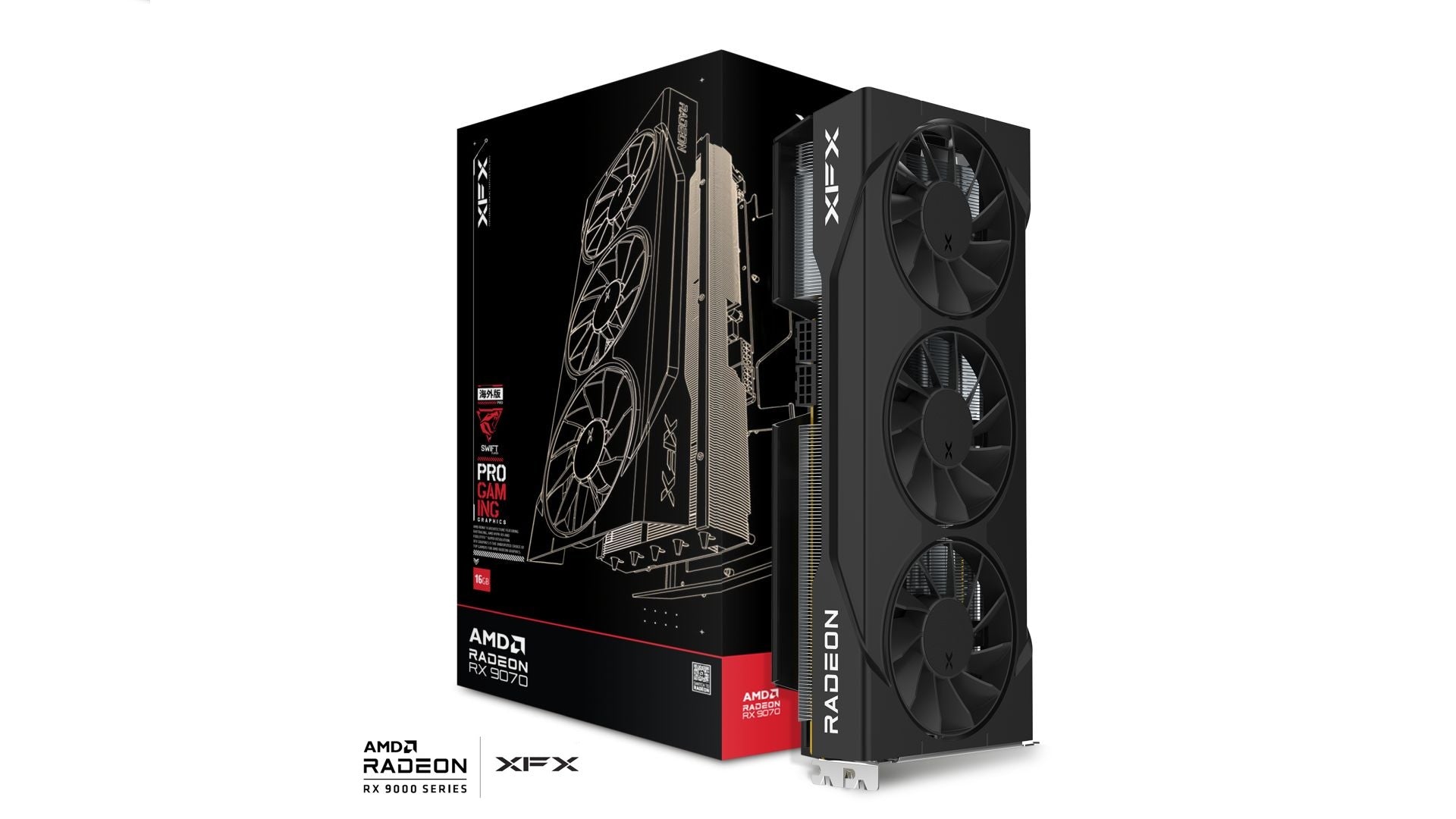XFX Swift RX‑97SWFT3B7 – Tarjeta gráfica AMD Radeon RX 9070 OC Gaming Edition, 16 GB GDDR6, PCIe 5.0, 256 bit, RDNA 4, boost 2700 MHz, 3×DisplayPort 2.1, HDMI 2.1, triple ventilador