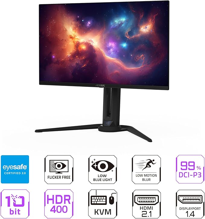 MONITOR AORUS FO27Q2 SA 27 PULGADAS QD-OLED QHD 240HZ 0.03MS GTG FREESYNC PREMIUM PRO HDMI 2.1 DISPLAYPORT USB C KVM FILTRO OLED