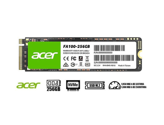 Ssd Acer Fa100 Nvme, 256Gb, Pci Express 3.0, M.2 - SMART BUSINESS