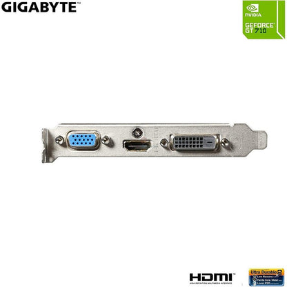 GV-N710D3-2GL REV2.0, TARJETA DE VIDEO GIGABYTE NVIDIA GEFORCE GT 710, 2GB DDR3 64-BIT, HDMI/DVI/VGA, PCI-E 2.0., GIGABYTE, SMART BUSINESS
