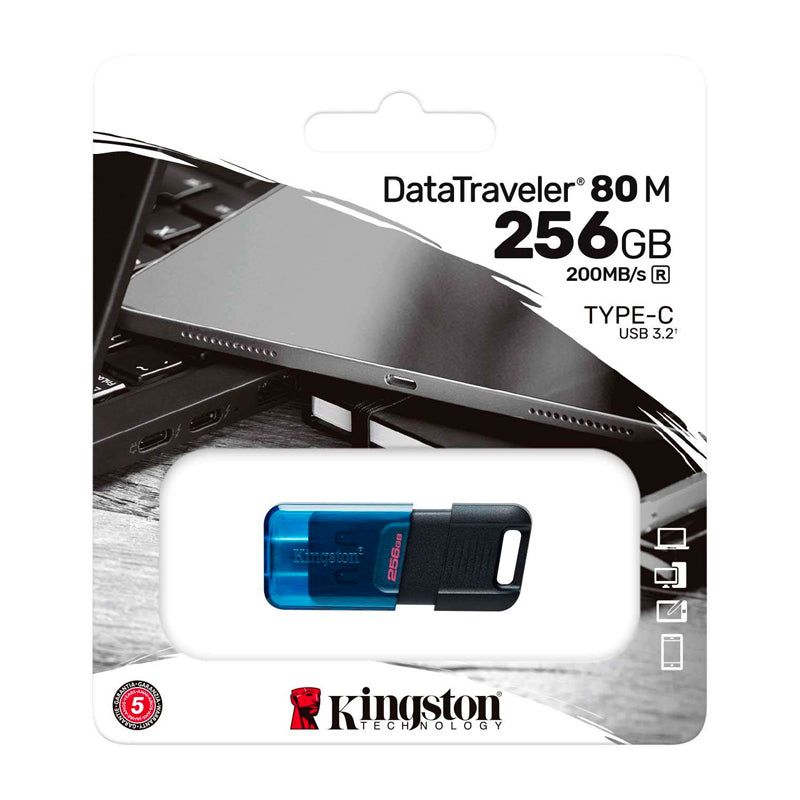 MEMORIA FLASH USB KINGSTON DATATRAVELER 80 M, 256GB, USB-C 3.2 GEN 1, COLOR AZUL - SMART BUSINESS