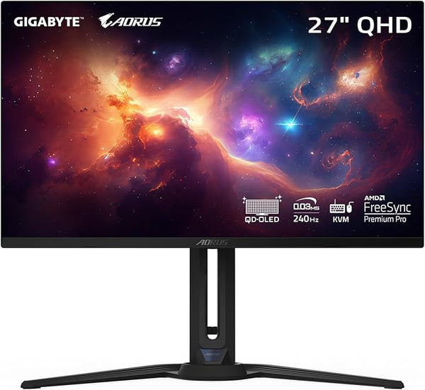 MONITOR AORUS FO27Q2 SA 27 PULGADAS QD-OLED QHD 240HZ 0.03MS GTG FREESYNC PREMIUM PRO HDMI 2.1 DISPLAYPORT USB C KVM FILTRO OLED