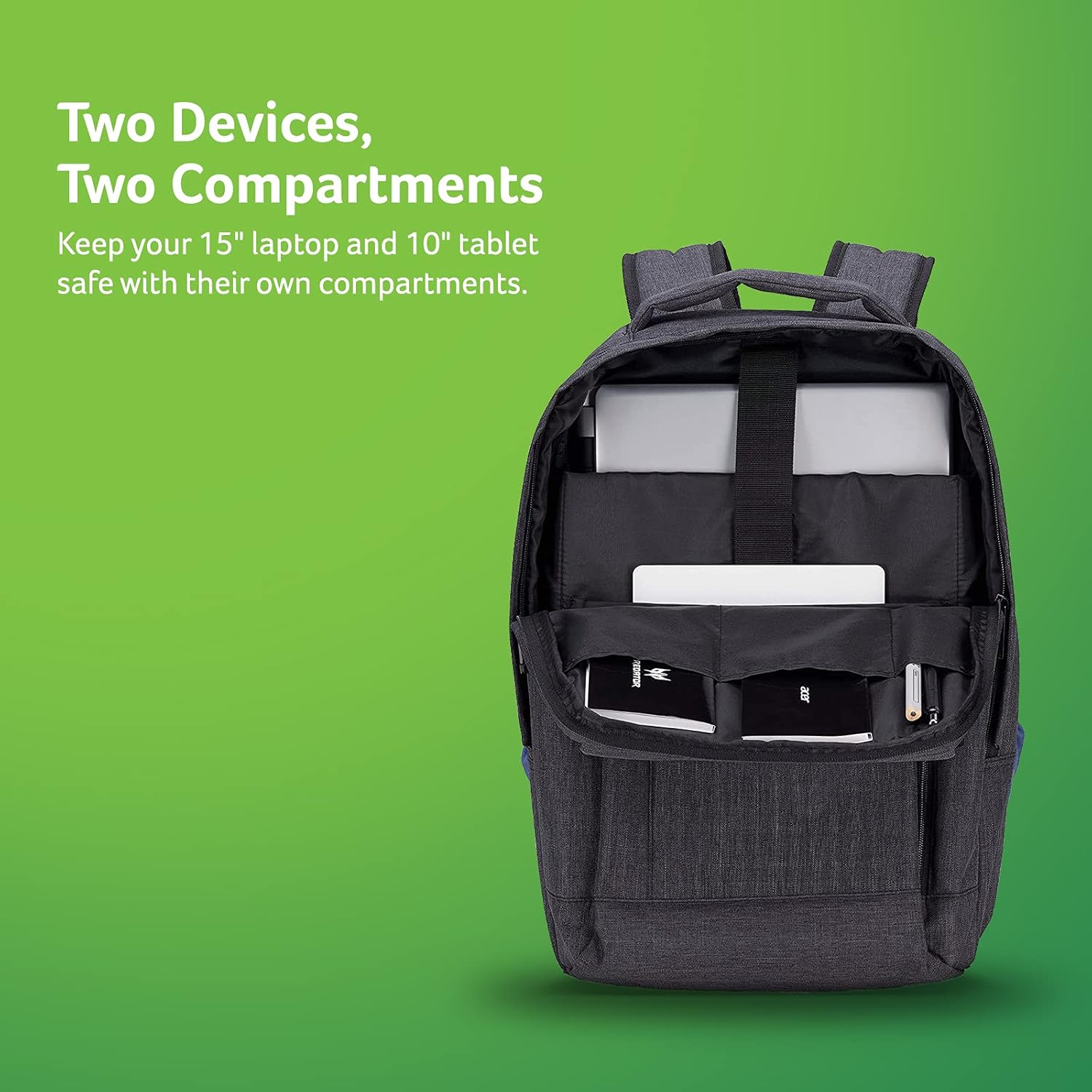 ACER MOCHILA DE VIAJE GRIS PARA LAPTOP DE 15.6 PULGADAS, LIGERA Y RESISTENTE, COMPARTIMENTOS MÚLTIPLES PARA OFICINA Y ESTUDIANTES