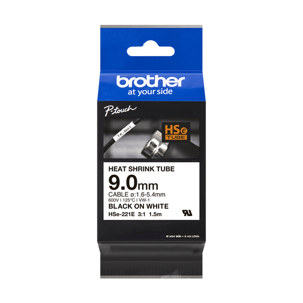 CINTA TUBO TERMORRETRÁCTIL PARA CABLES. TEXTO NEGRO SOBRE FONDO BLANCO. ANCHO: 9MM. LONGITUD: 1,5M. CABLE RECOMENDADO: Ø 1,6MM A 5,4MM.