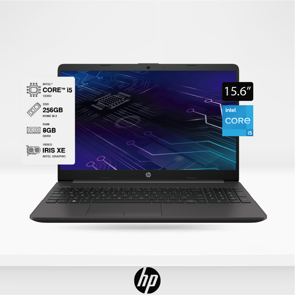 Notebook HP 250 G9 7C6E9LA#ABM  Intel Core i5‑1235U  8GB DDR4  SSD 256GB NVMe  Pantalla 15.6" HD Antirreflejo  Intel Iris Xe Graphics  FreeDOS  Wi‑Fi 5 + BT 5.0  Color Plateado