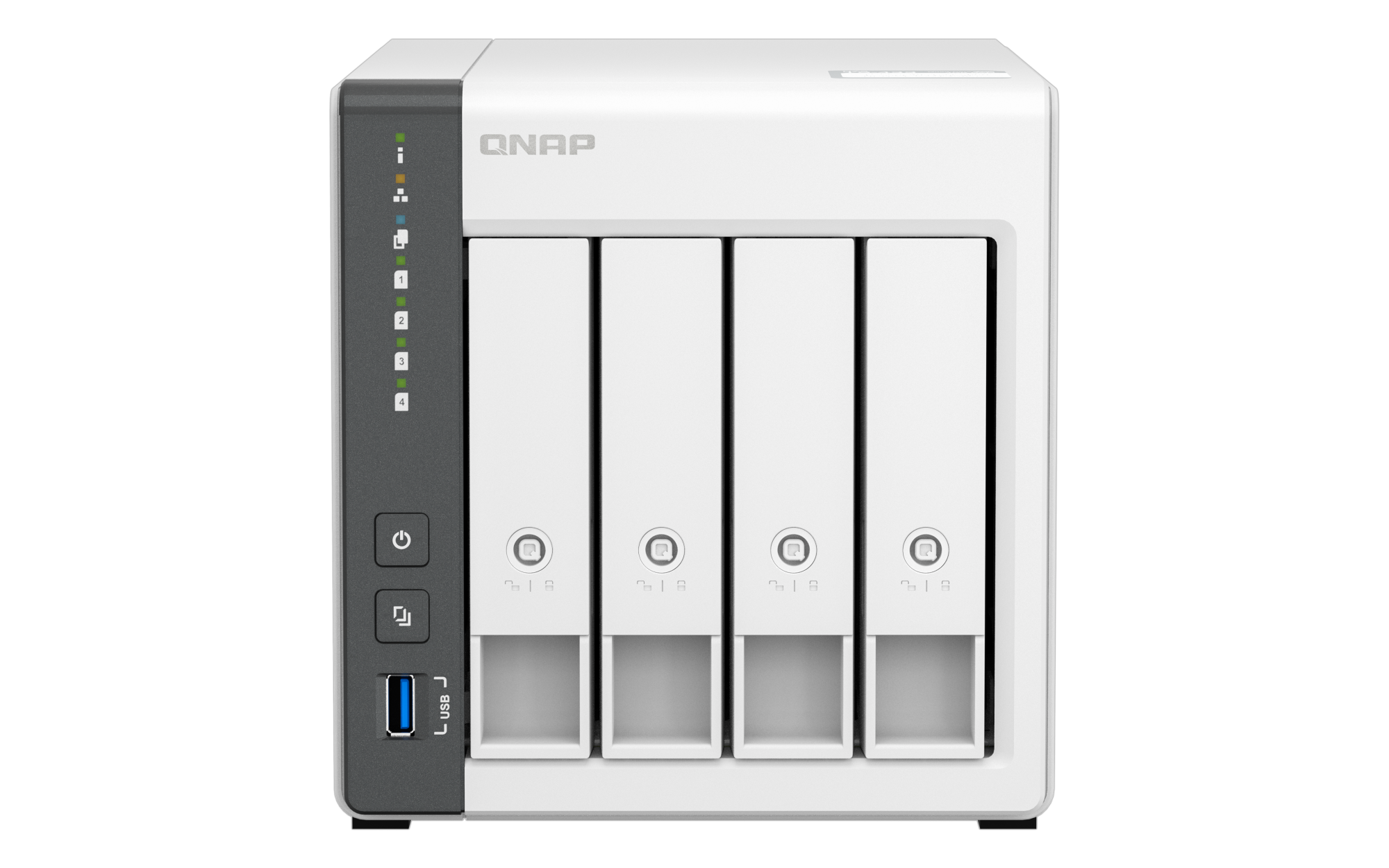 NAS QNAP TS-433-4G-US — 617 1769999234 frontal — sin discos incluidos