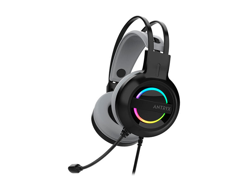 Audífono Gamer Antryx Iris-K 7.1 Virtual USB con Micrófono – Sonido Envolvente, Iluminación LED, Diseño Cómodo y Color Gris (Modelo AGH-7100KGY)