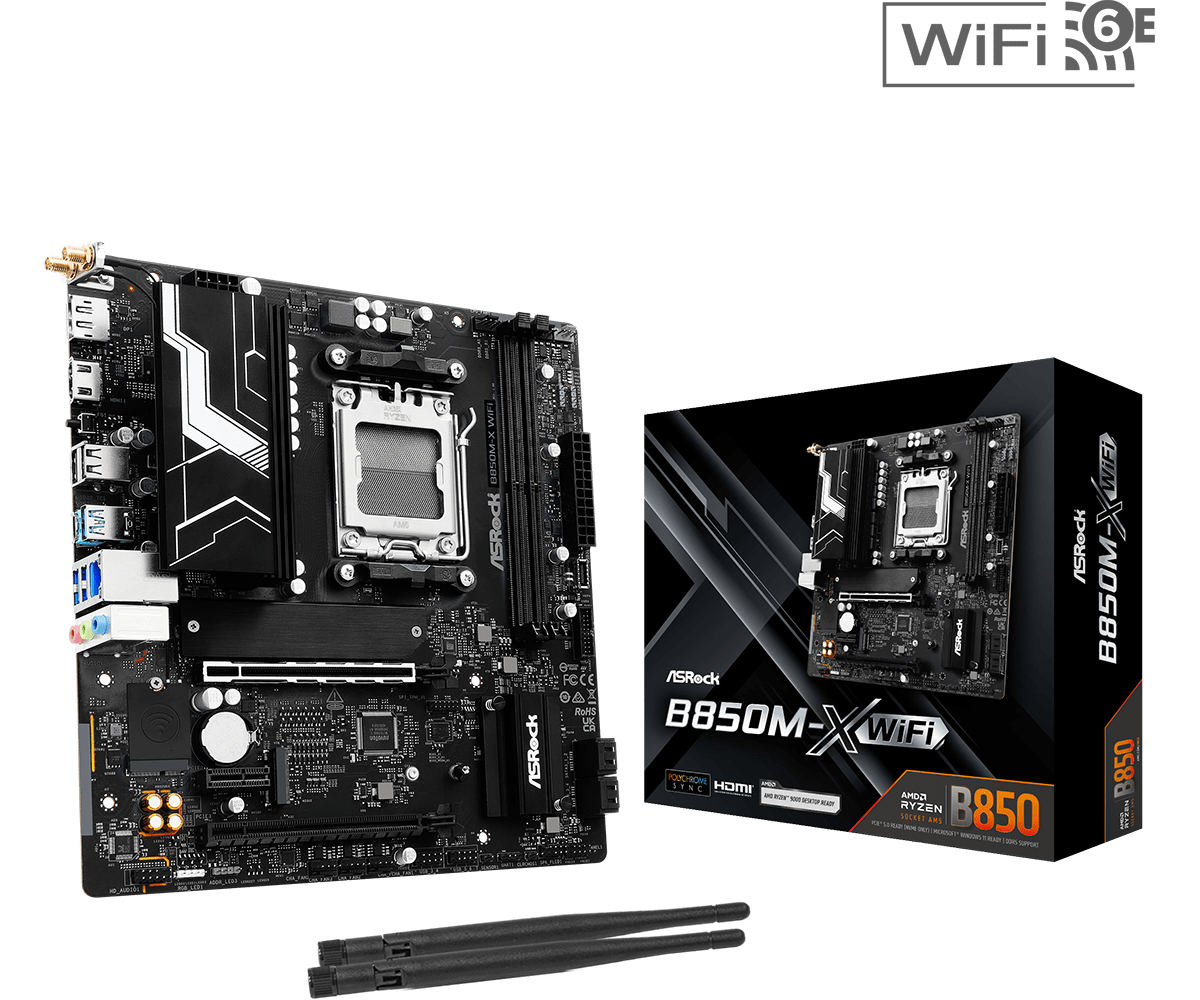 "PLACA BASE ASROCK B850M-X WIFI – MICRO ATX, WI-FI INTEGRADO, 4 PUERTOS SATA, IDEAL PARA PCS DE OFICINA Y ENTRETENIMIENTO"