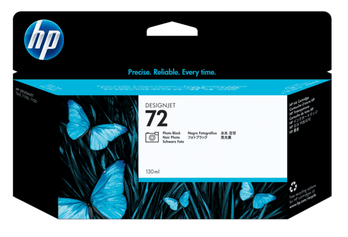 HP 72 130 ML PHOTO BLACK INK CARTRIDGE (C9370A) – TINTA PIGMENTADA PARA DESIGNJET, IMPRESIONES NÍTIDAS Y RÁPIDAS, RESISTENTE AL CORRIMIENTO, EMPAQUE RECICLABLE