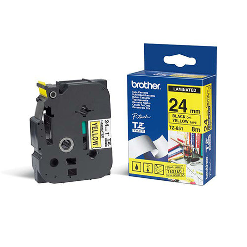 Cinta Brother TZE651 Negro sobre Amarillo, 24mm x 8m