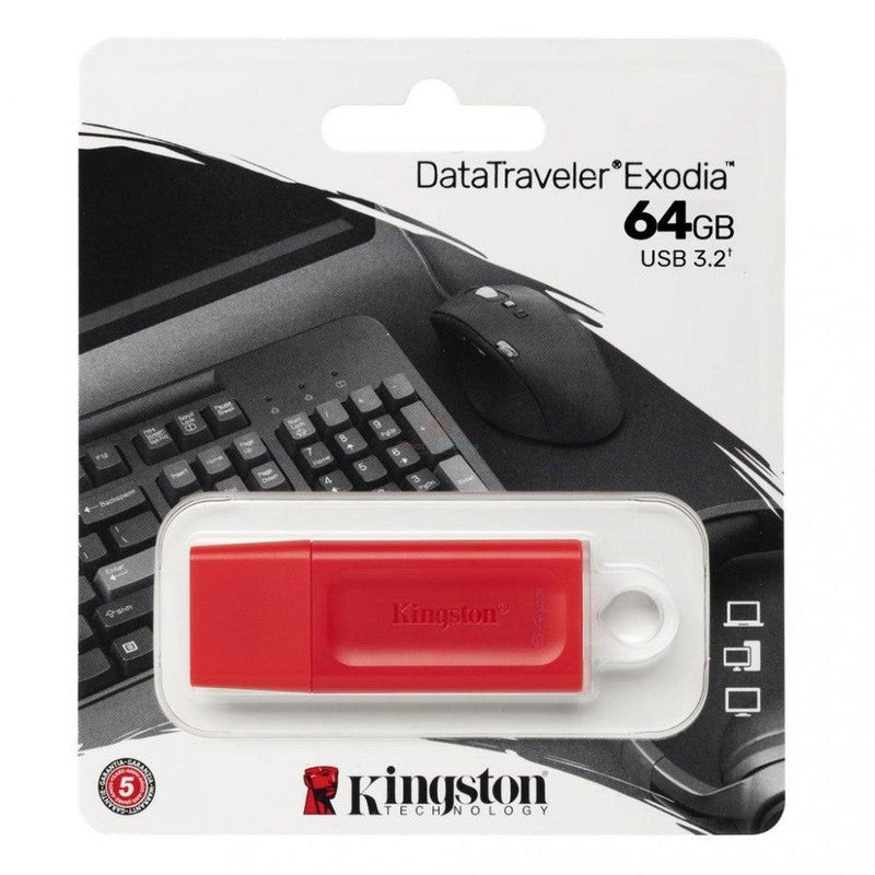KC-U2G64-7GR, MEMORIA FLASH USB KINGSTON DATATRAVELER EXODIA 64GB, USB 3.2 GEN 1 - ROJO, KINGSTON, SMART BUSINESS
