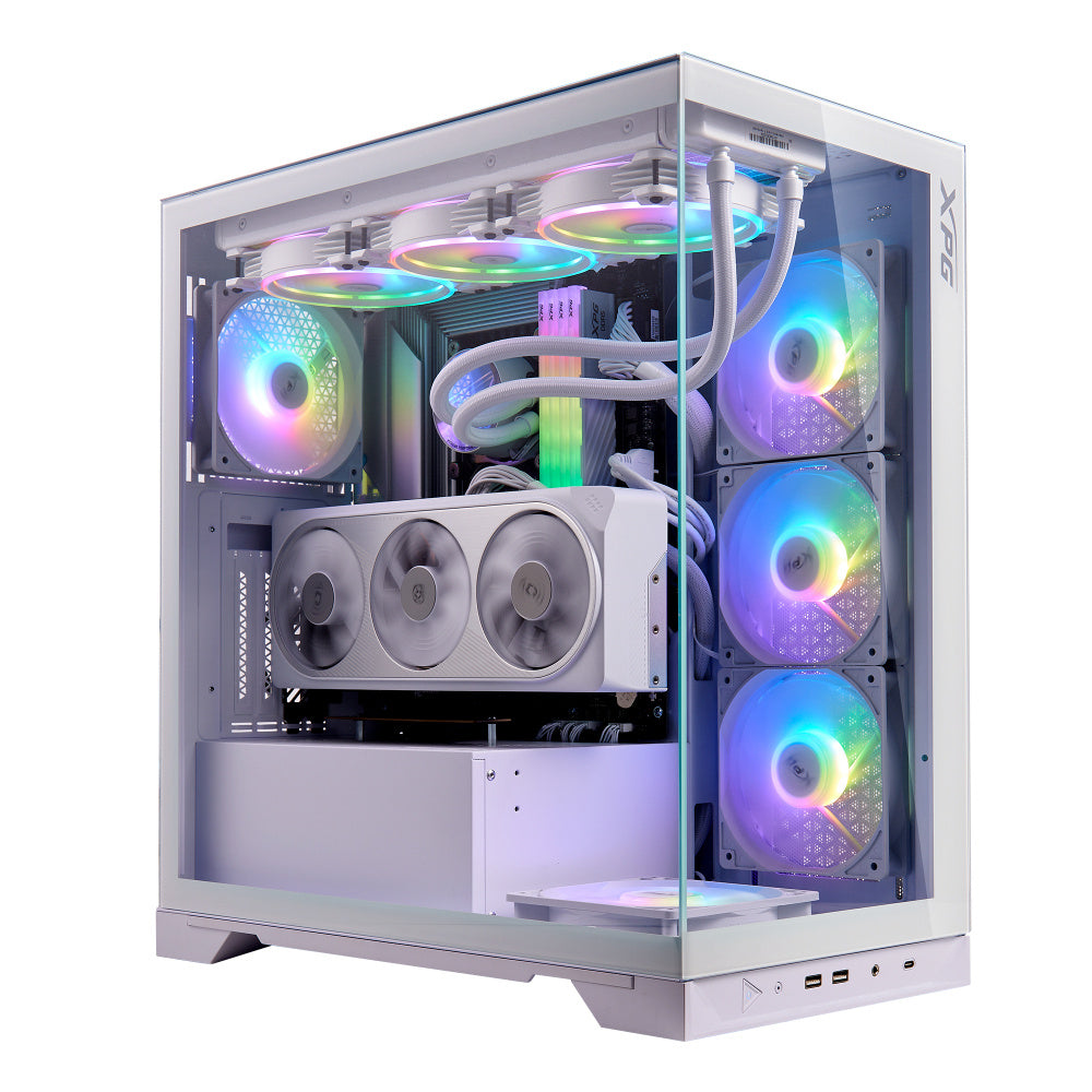 Caja de PC ATX Mid-Tower XPG Invader X – Blanca con vidrio templado, iluminación RGB y soporte completo para gráfica de hasta 400 mm