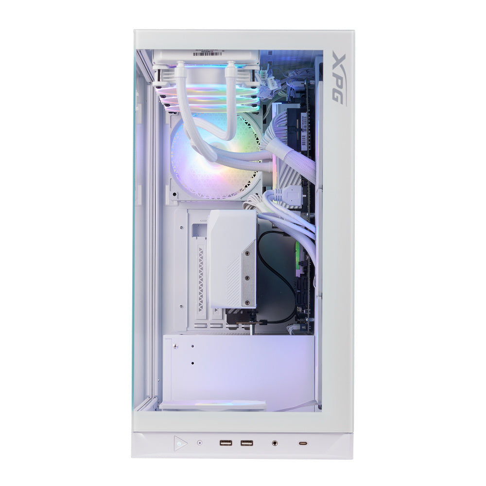 Caja de PC ATX Mid-Tower XPG Invader X – Blanca con vidrio templado, iluminación RGB y soporte completo para gráfica de hasta 400 mm