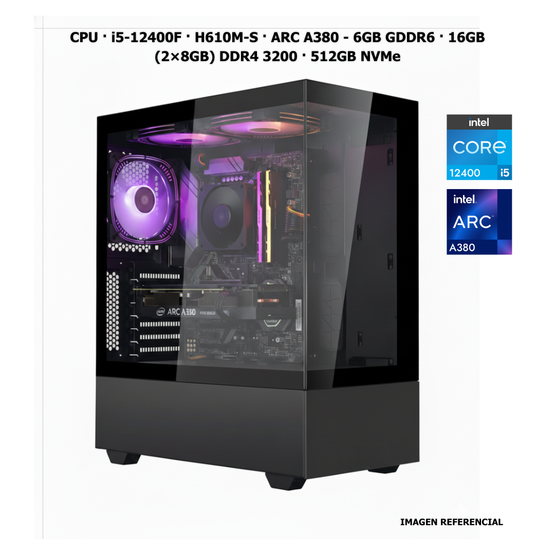 CPU · Core i5-12400F · H610M-S · ARC A380 - 6GB GDDR6 · 16GB (2×8GB) DDR4 3200 · 512GB NVMe